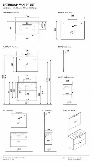 MİA SET 80 CM ÇEKMECELİ 80 cm PARLAK BEYAZ (75024)