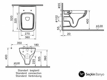 VİTRA S20 SQUARE ASMA KLOZET SMOOTHFLUSH 52CM  BEY