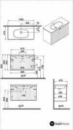 ROOT GROOVE LAVABO DOLABI KAPAKLI 100 CM GRİ (69312) - Küçük resim 3