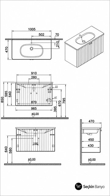 ROOT GROOVE LAVABO DOLABI KAPAKLI 100 CM GRİ (69312)
