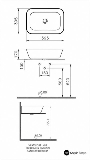 GEO DİKDÖRTGEN ÇANAK LAVABO 60 CM MAT KUM BEJİ (7425B022-0016)