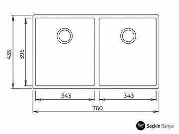 SQUARE ÇİFT GÖZLÜ TEZGAH ALTI GRANİT 76X43,5  EVYE GRİ (115260025)