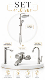 VALTEMO VALENTINI + BIGART 4'LÜ ÇANAK LAVABO, BANYO, EVİYE VE ROBOT DUŞ SETİ - FIRÇALI NİKEL - Küçük resim 1