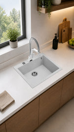 SQUARE 55*48 TEK GÖZ GRANİT EVYE BEYAZ (115230009) - Küçük resim 1
