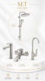 VALTEMO VALENTINI + BIGART 4'LÜ LAVABO, BANYO, EVİYE VE ROBOT DUŞ SETİ - FIRÇALI NİKEL - Küçük resim 11