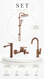 VALTEMO VALENTINI + BIGART 4'LÜ ÇANAK LAVABO, BANYO, EVİYE VE ROBOT DUŞ SETİ - FIRÇALI BRONZ - Küçük resim 1
