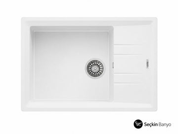 STONE 76*48 TEK GÖZ DAMLALIKLI GRANİT EVYE BEYAZ (115330033)