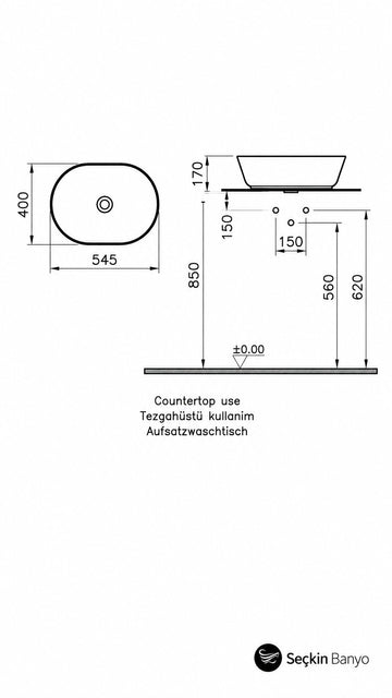 GEO OVAL ÇANAK LAVABO 55 CM PARLAK BEYAZ (7427B003-0016)
