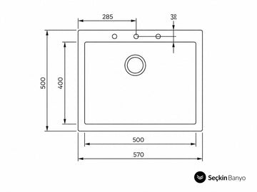  FORSQUARE GRANİT EVYE TEK GÖZ 57X50 SİYAH (115230005)