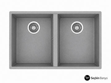 SQUARE ÇİFT GÖZLÜ TEZGAH ALTI GRANİT 76X43,5  EVYE GRİ (115260025)