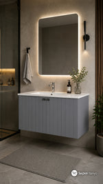 ROOT GROOVE LAVABO DOLABI KAPAKLI 100 CM GRİ (69312) - Küçük resim 2