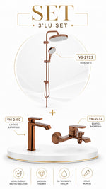 VALTEMO VALENTINI + BIGART 3'LÜ LAVABO, BANYO VE ROBOT DUŞ SETİ - FIRÇALI BRONZ - Küçük resim 1